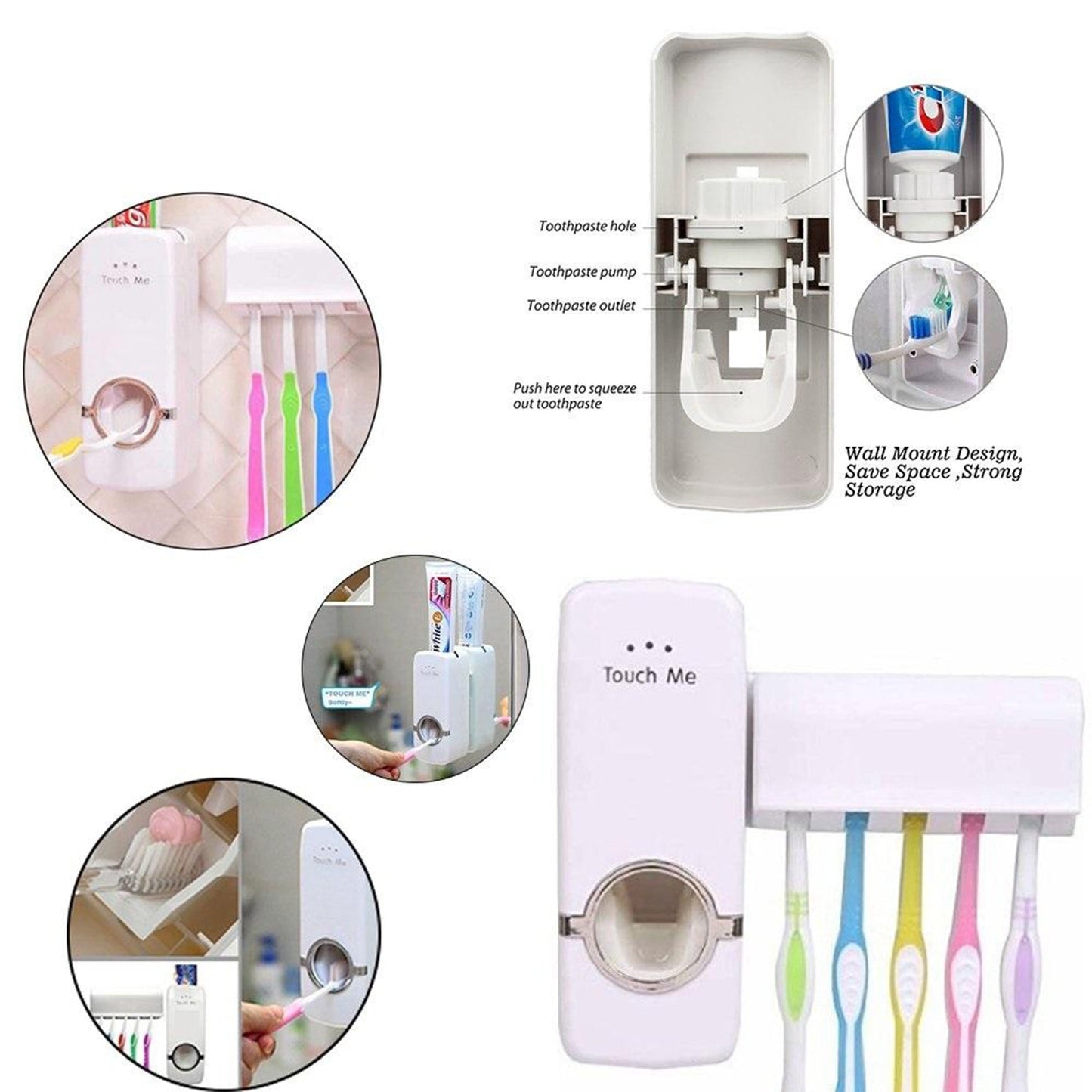 0174A Hands Free Wall Mounted Plastic Dust Proof Automatic Toothpaste Dispenser DeoDap