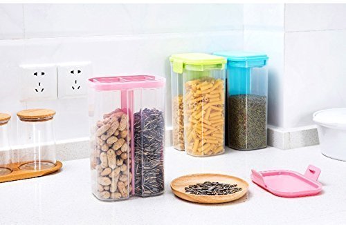 2146 Plastic 2 Sections Air Tight Transparent Food Grain Cereal Storage Container (2 ltr) (With Box) DeoDap