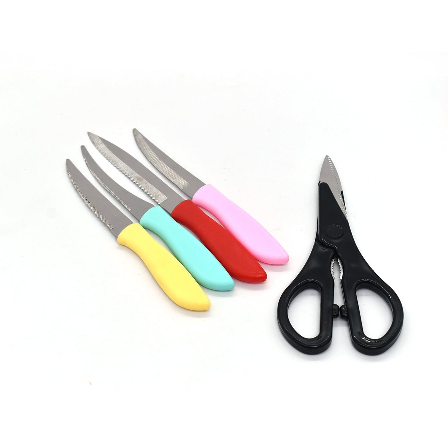 2799 Stainless Steel Kitchen 5-Pcs Knife Set with Wooden Stand for Vegetable & Meat Cutting Scissor (Knife Set) DeoDap