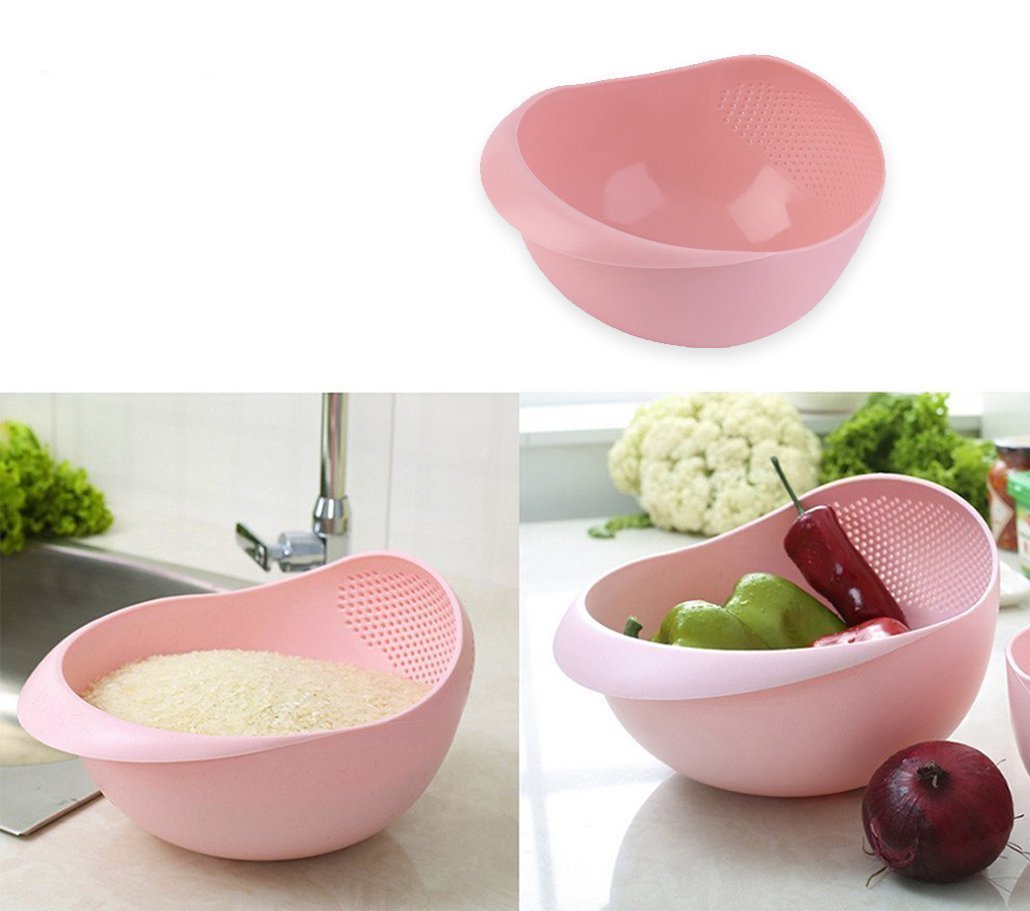 081A Multi-Function with Integrated Colander Mixing Bowl Washing Rice, Vegetable and Fruits Drainer Bowl-Size: 21x17x8.5cm DeoDap