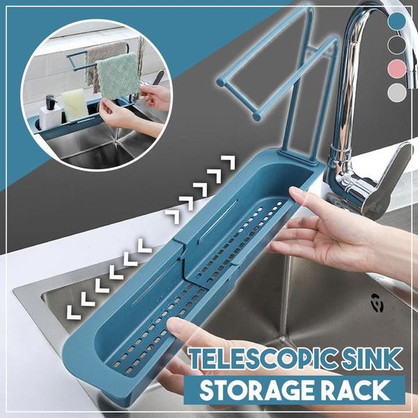 2307 Telescopic Adjustable Faucet Rack Dish Brushes Sponge Storage Shelves Sink Drain DeoDap