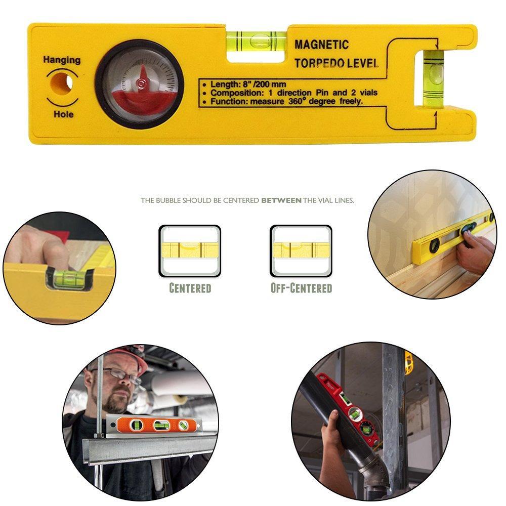 429 8-inch Magnetic Torpedo Level with 1 Direction Pin, 2 Vials and 360 Degree View DeoDap