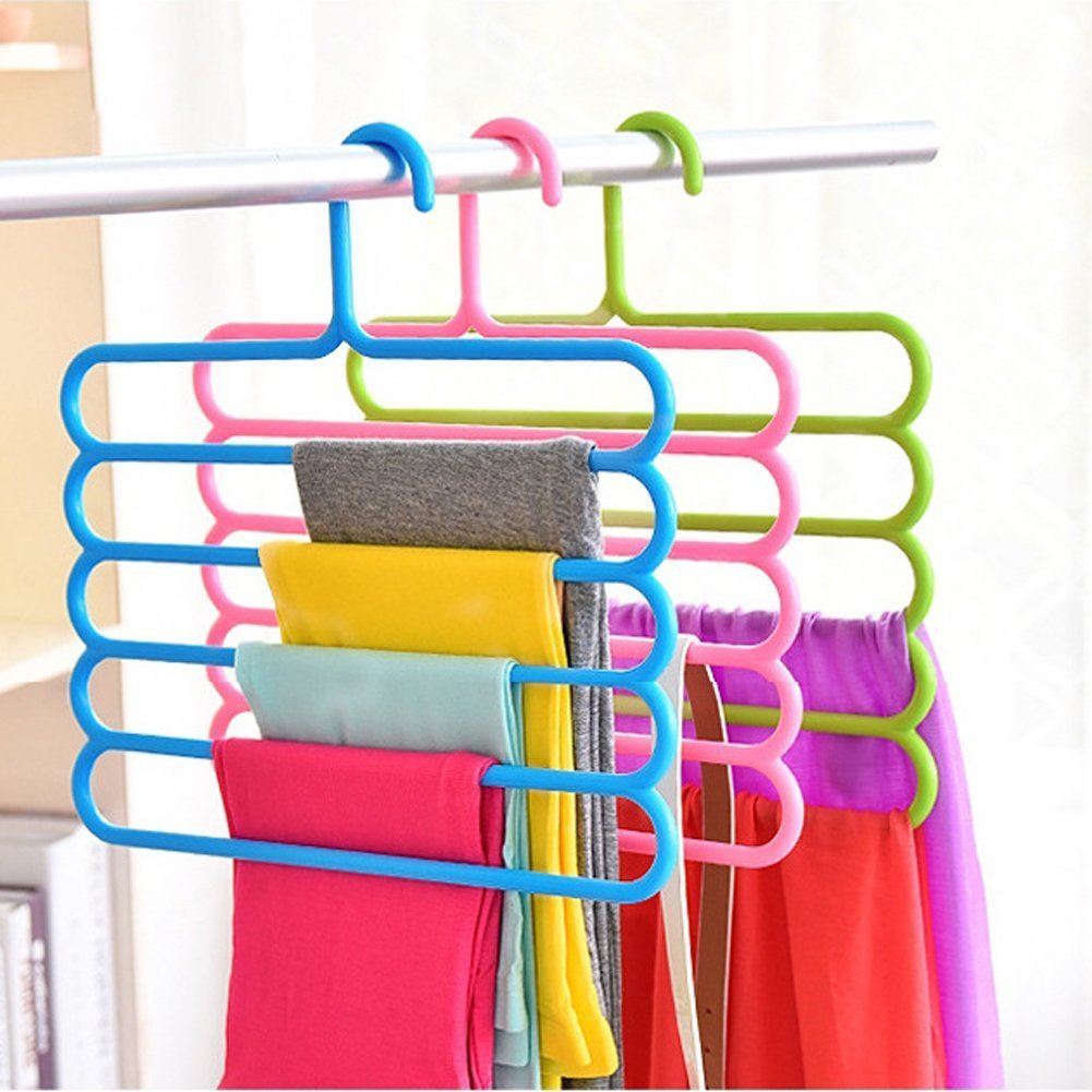 1688 Multipurpose Multi-Layer 5-in-1 Plastic Hanger Clothes Organiser DeoDap