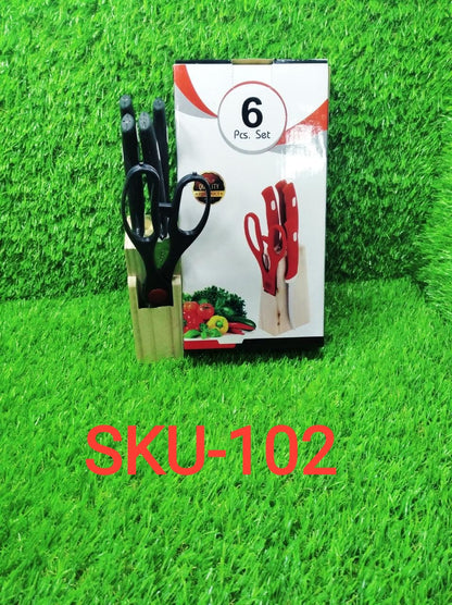 102 Kitchen Knife Set with Wooden Block and Scissors (5 pcs, Black) Your Brand