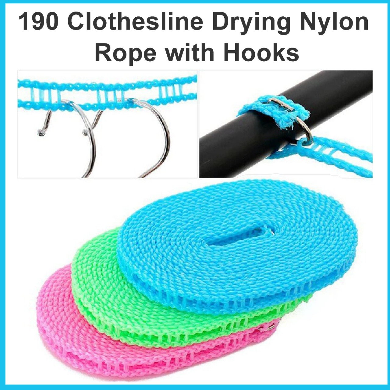 190 Clothesline Drying Nylon Rope with Hooks DeoDap