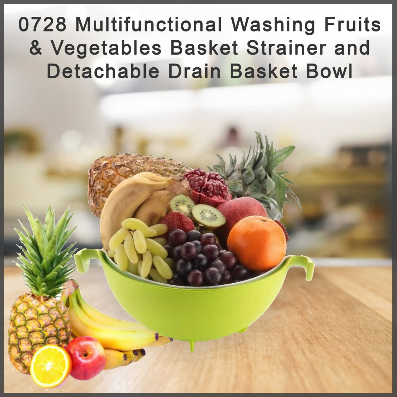 0728 Multifunctional Washing Fruits & Vegetables Basket Strainer and Detachable Drain Basket Bowl DeoDap