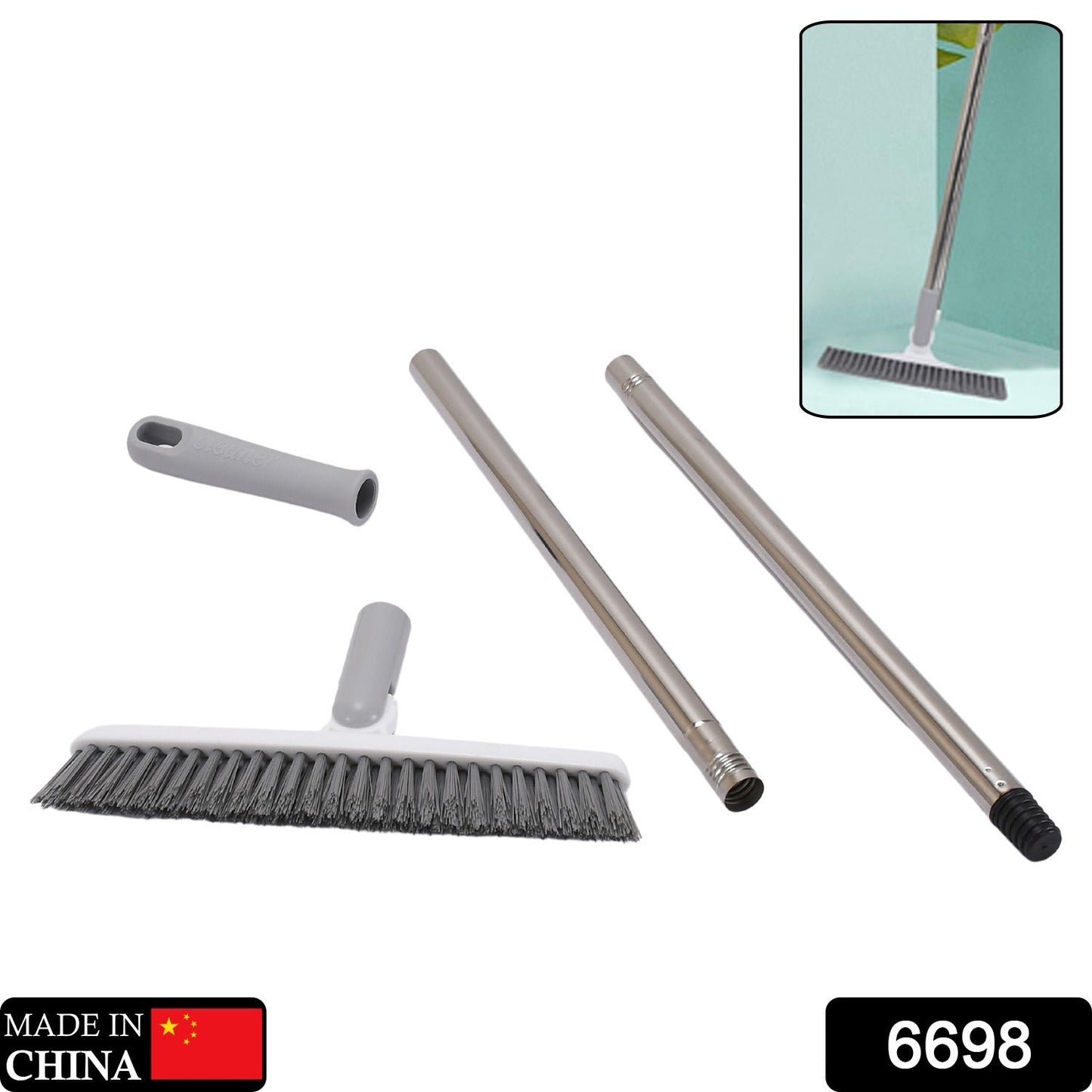 6698 Brush Crevice Floor Scrub Brush Rotatable Brush Head Bathtub Clean Tool Long Handle Grout Scrubber Indoor Kitchen Push Broom DeoDap