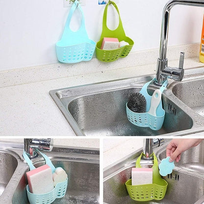 762 Adjustable Kitchen Bathroom Water Drainage Plastic Basket/Bag with Faucet Sink Caddy DeoDap