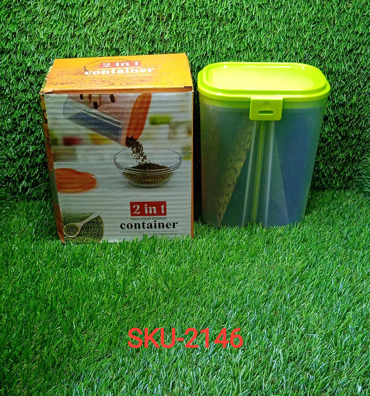 2146 Plastic 2 Sections Air Tight Transparent Food Grain Cereal Storage Container (2 ltr) (With Box) DeoDap