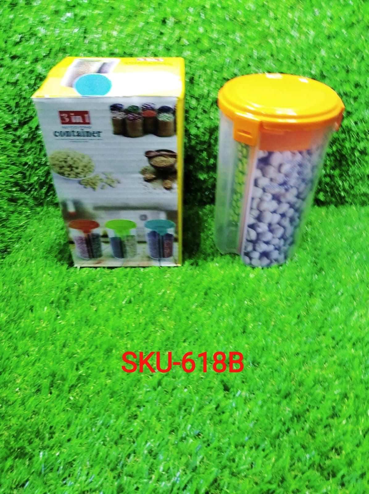 0618B 3 in 1 Transparent Air Tight Storage Dispenser Container (With Color Box) DeoDap