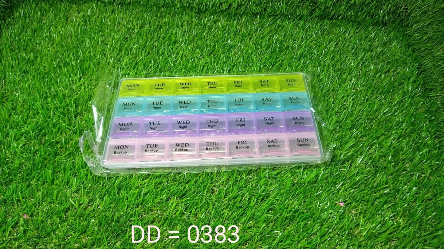 0383 Pill Case- 4 Row 28 Squares Weekly 7 Days Tablet Box Holder Medicine Storage Organizer Container DeoDap